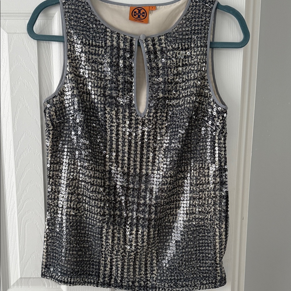 Tory Burch Black and Silver Sequin Blouse